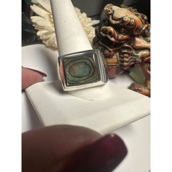 Sterling Silver 925 Mens Ring With Abalone Shell Inlay Square Design Handmade In - Picture 3 of 9